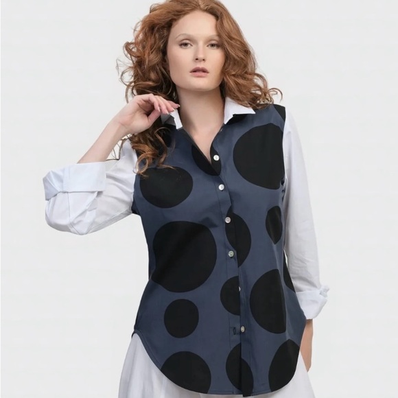 NWT URBAN BY ALEMBIKA URBAN DOTS
BUTTON DOWN SHIRT, NAVY - Picture 8 of 13